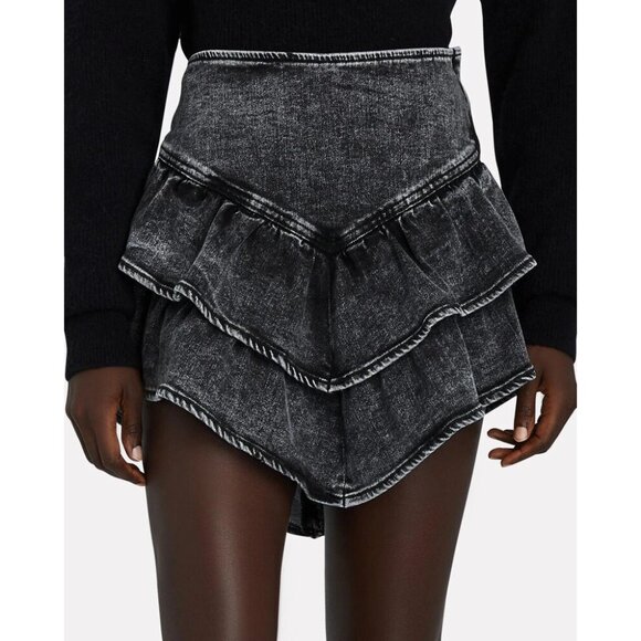 MOTHER The Ruffle Mini Raw Edge Skirt Womens 26 Black Train Stops - Picture 2 of 4